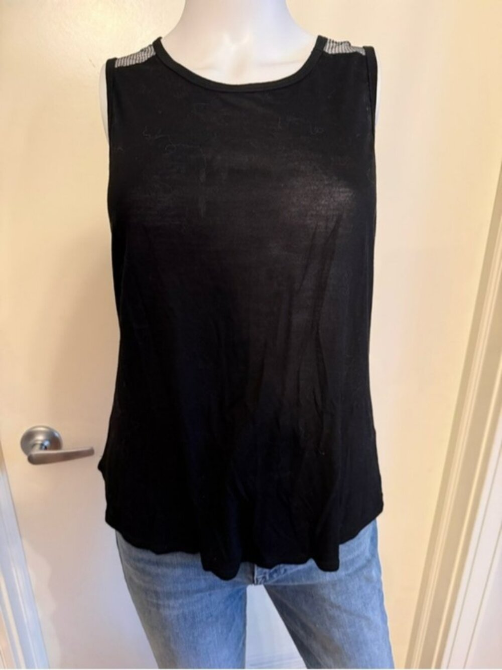 Trina Turk Black Tank Top with Rhinestone Shoulder Accents